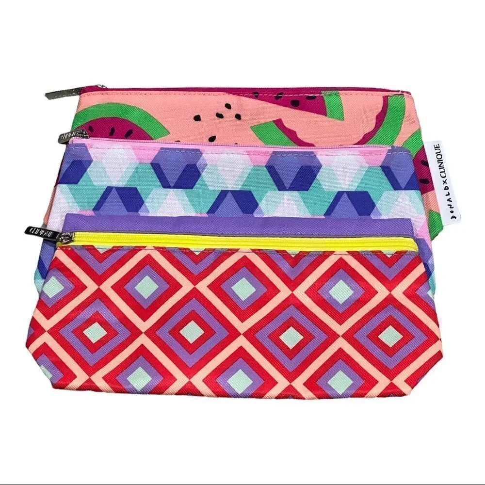 Clinique Three Medium Size Makeup Bags/Pouches  Zipper Closure